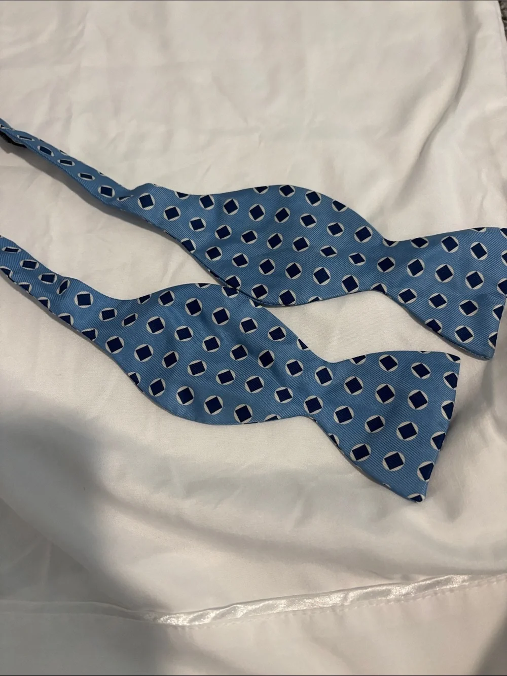 Turnbull and Asser Blue Geometric Silk Bow Tie with Red Adjustable Strap